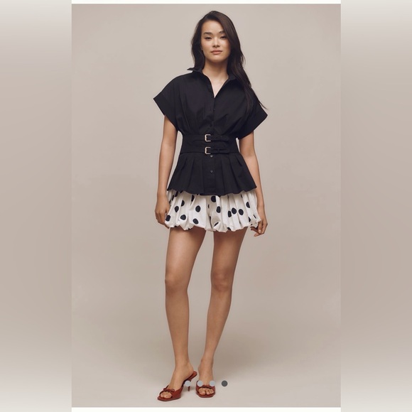 NWT Anthropologie Exquise The Tobie Double  Buckle Belted Black Women's Top Sz L - Picture 4 of 8